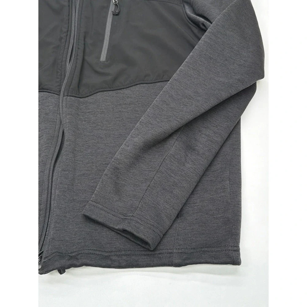 The North Face Mens Large Full Zip Hybrid Fleece Softshell Jacket Black Grey
